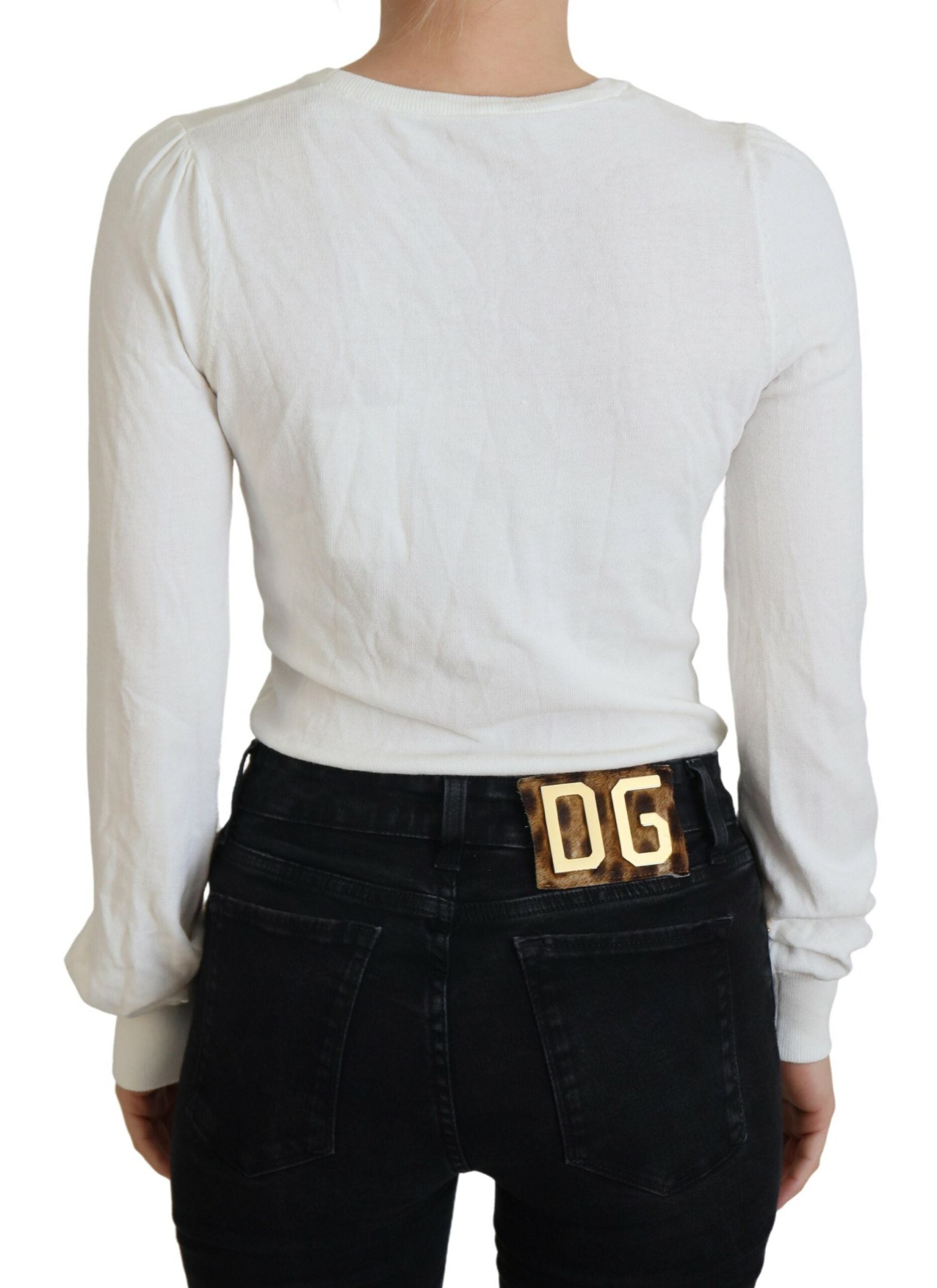 Elfenbeinfarbener V-Ausschnitt mit langen Ärmeln Damen Bluse Top