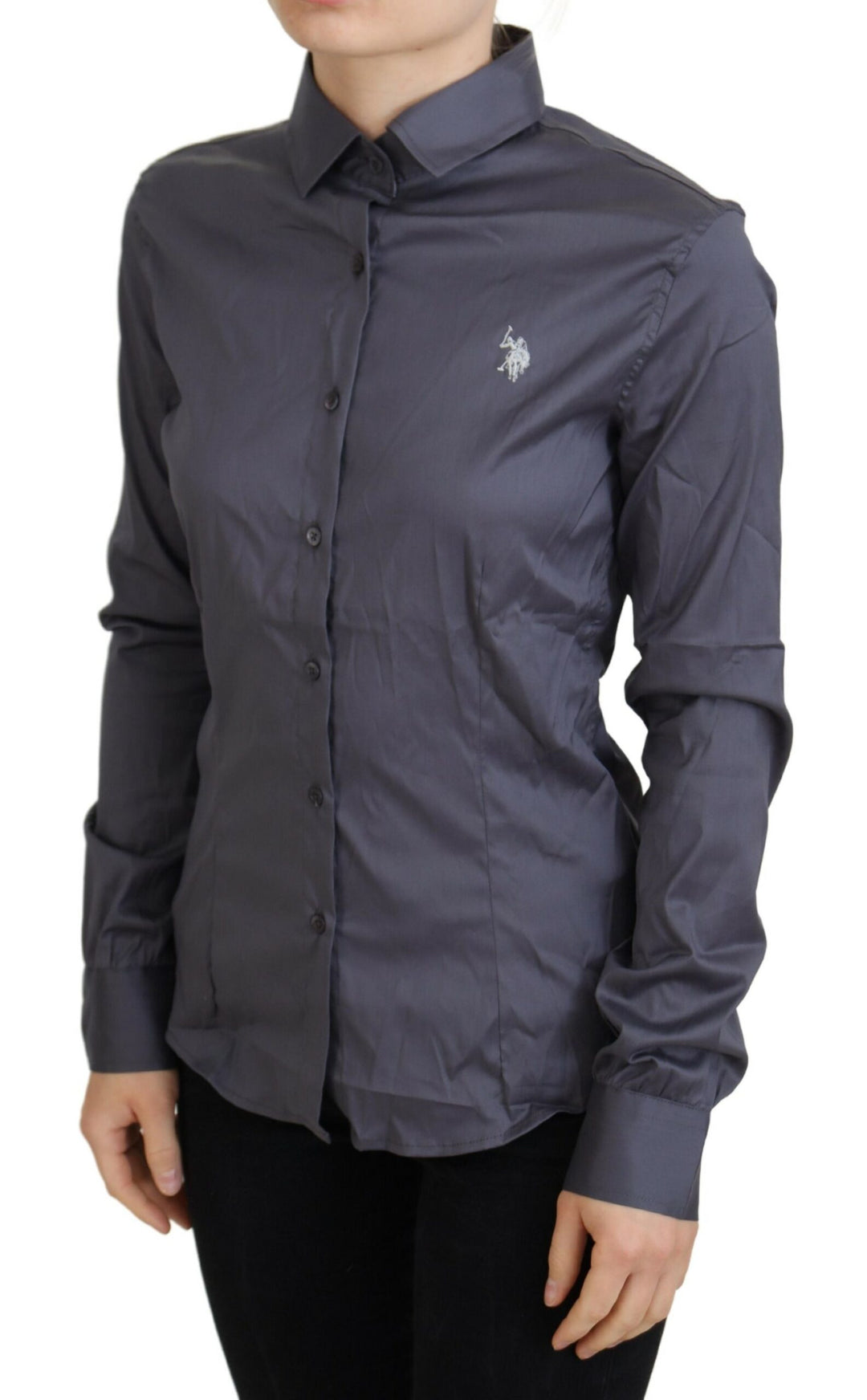 Elegant grey long-sleeved polo shirt