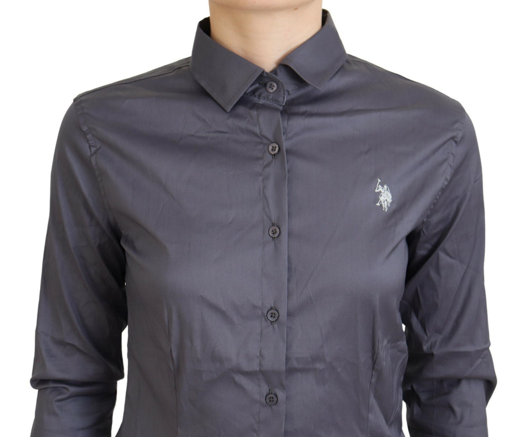 Elegant grey long-sleeved polo shirt