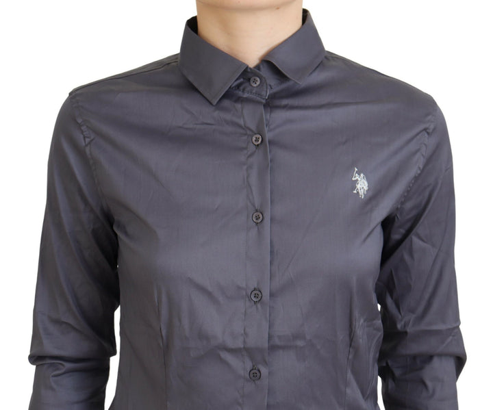 Elegant grey long-sleeved polo shirt