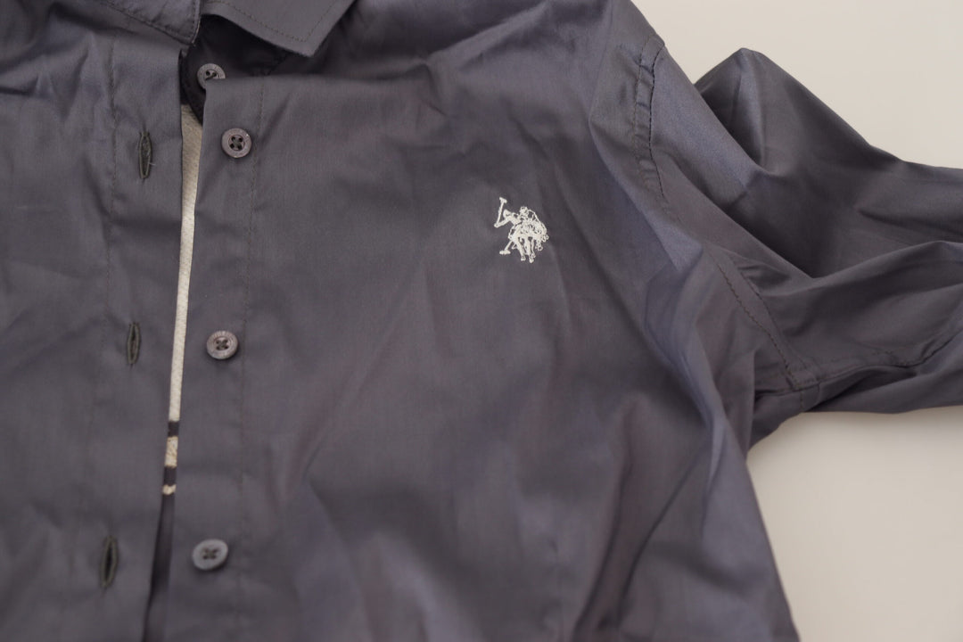 Elegant grey long-sleeved polo shirt
