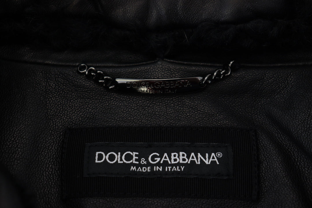 Schwarzes Lammleder mit Kragen Herrenmantel Jacke