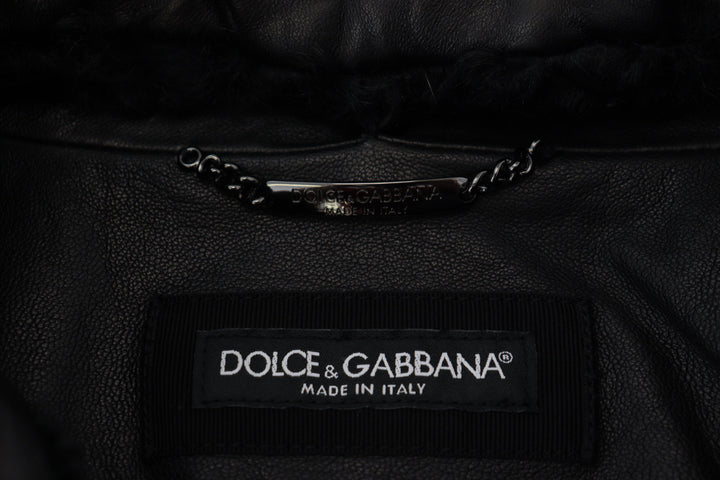 Schwarzes Lammleder mit Kragen Herrenmantel Jacke