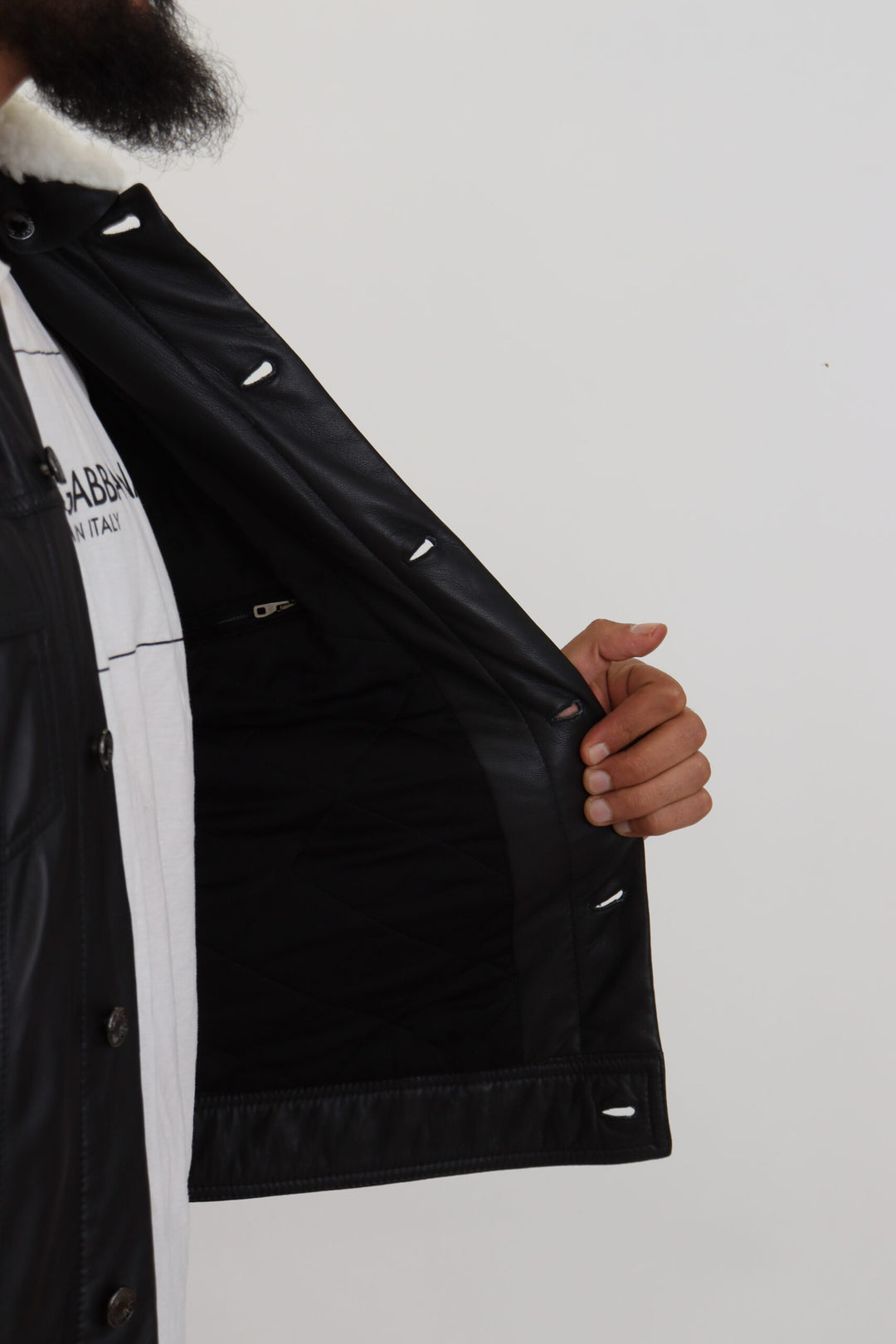 Schwarzes Lammleder mit Kragen Herrenmantel Jacke