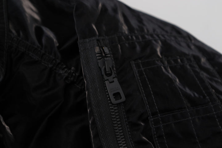 Elegant black bomber jacket with hood