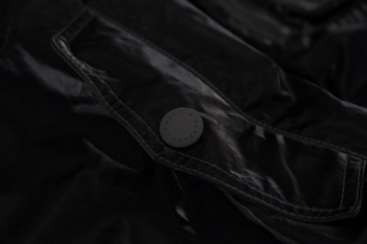 Elegant black bomber jacket with hood