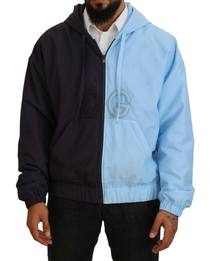 Elegant blue jacket with hood - full zip