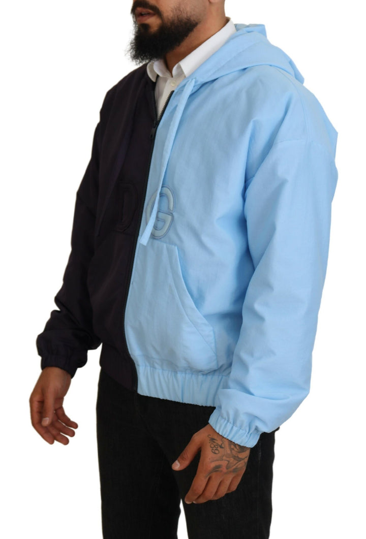 Elegant blue jacket with hood - full zip