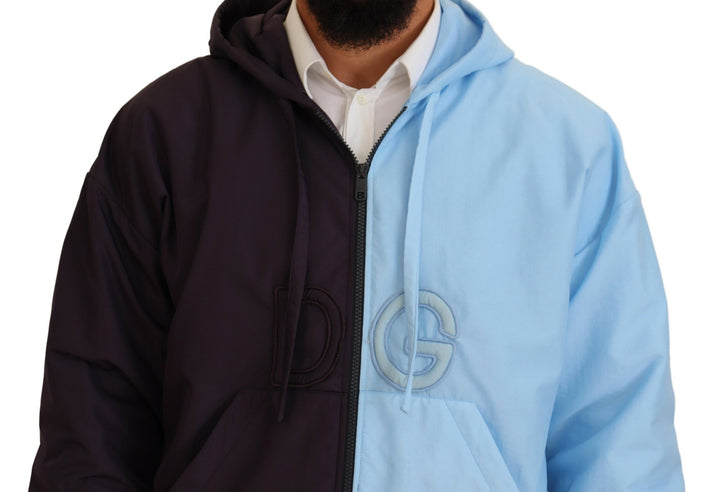 Elegant blue jacket with hood - full zip