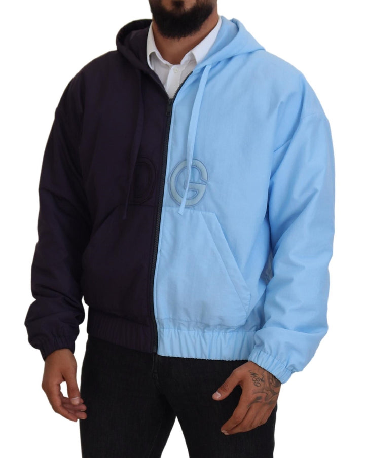 Elegant blue jacket with hood - full zip