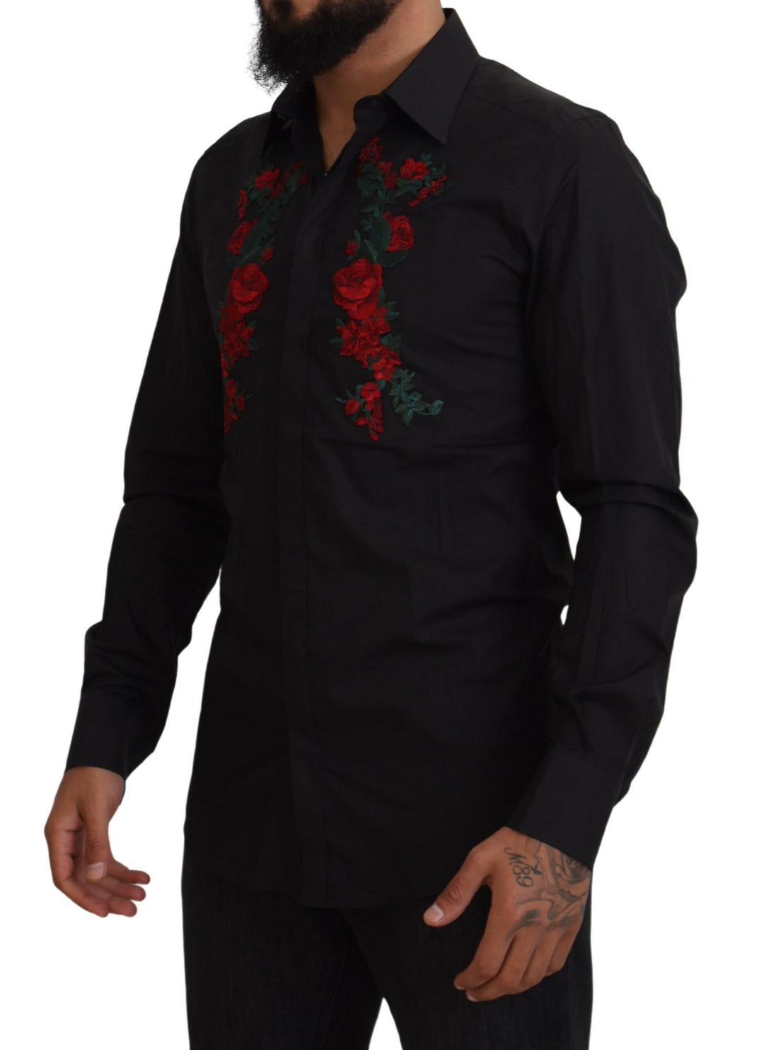 Elegant cotton shirt with floral embroidery