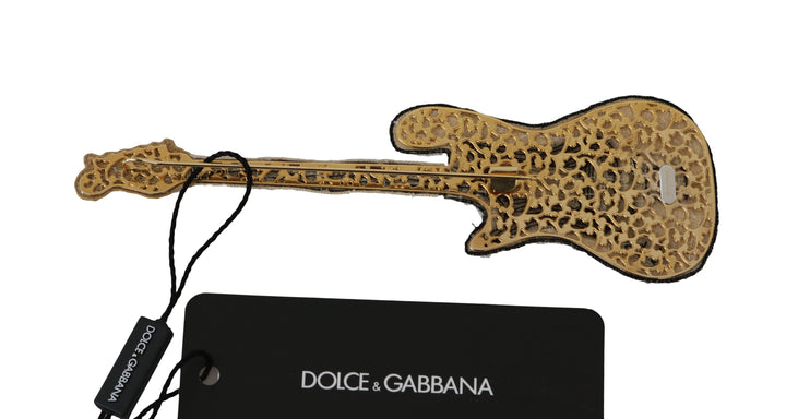 Dolce & Gabbana Gold Pailletten Gitarre Pin Brosche