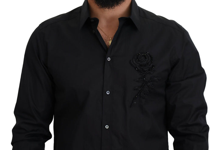 Schwarzes Rosen Slim Fit Baumwollhemd