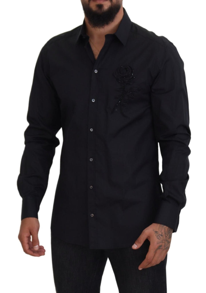 Schwarzes Rosen Slim Fit Baumwollhemd