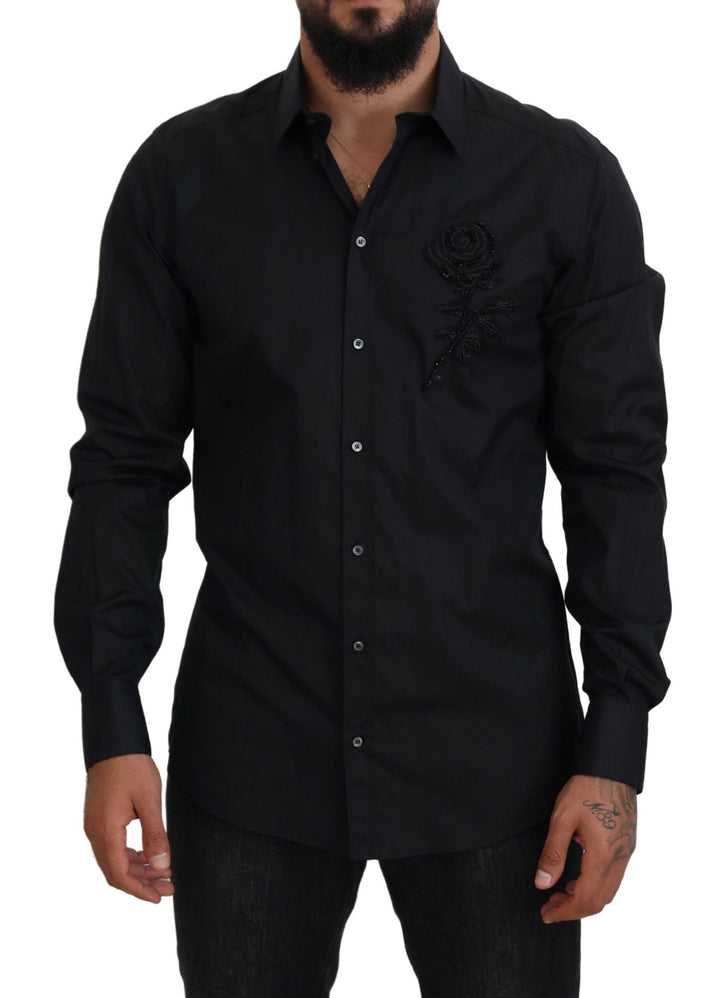 Schwarzes Rosen Slim Fit Baumwollhemd