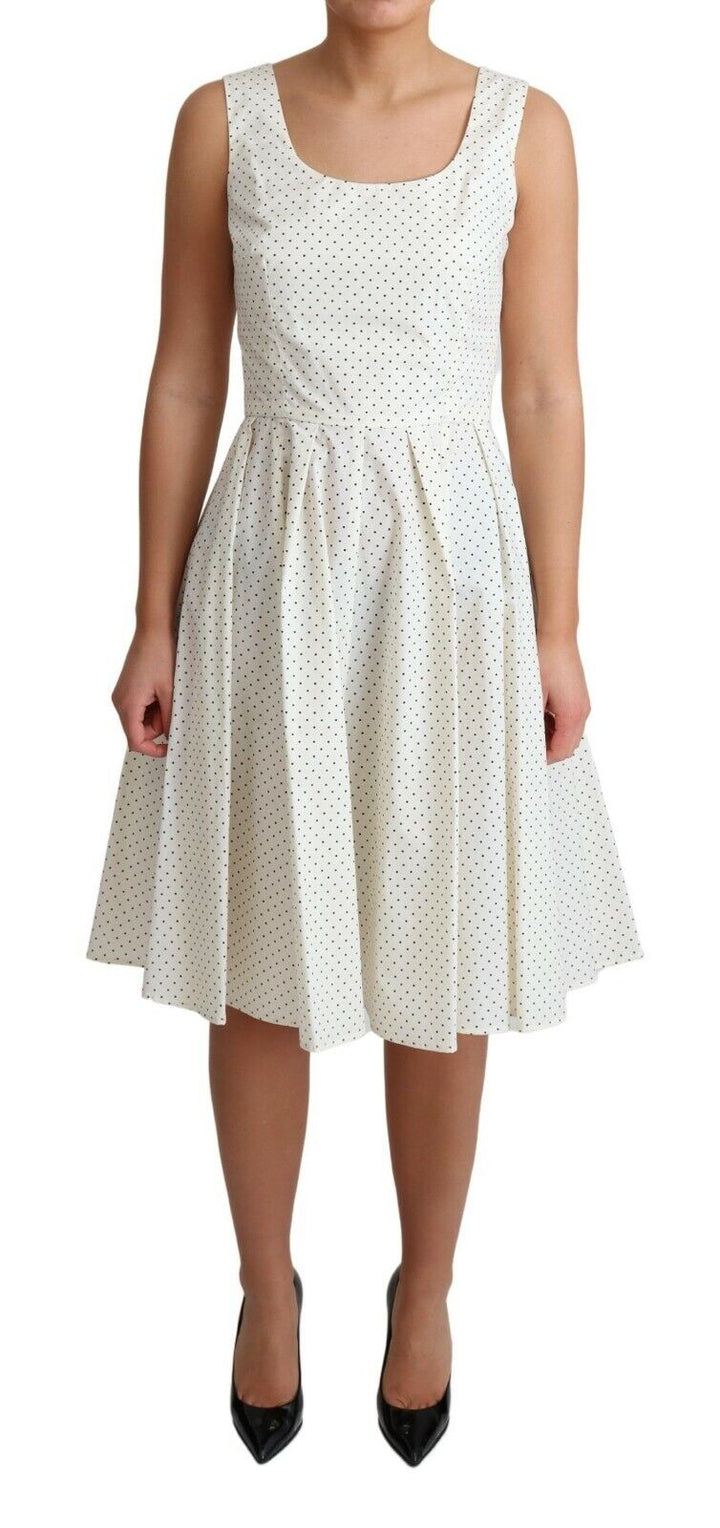 Weißes gepunktetes A-Linien-Kleid aus Baumwolle