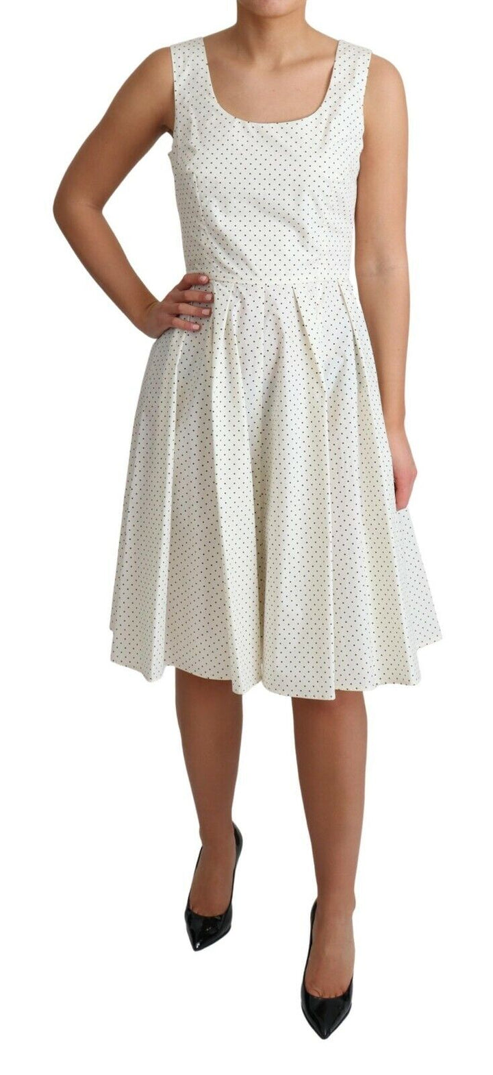Weißes gepunktetes A-Linien-Kleid aus Baumwolle