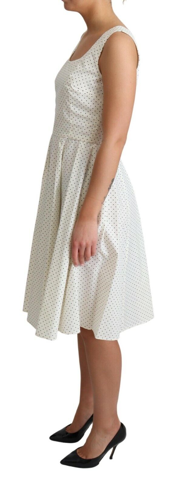 Weißes gepunktetes A-Linien-Kleid aus Baumwolle