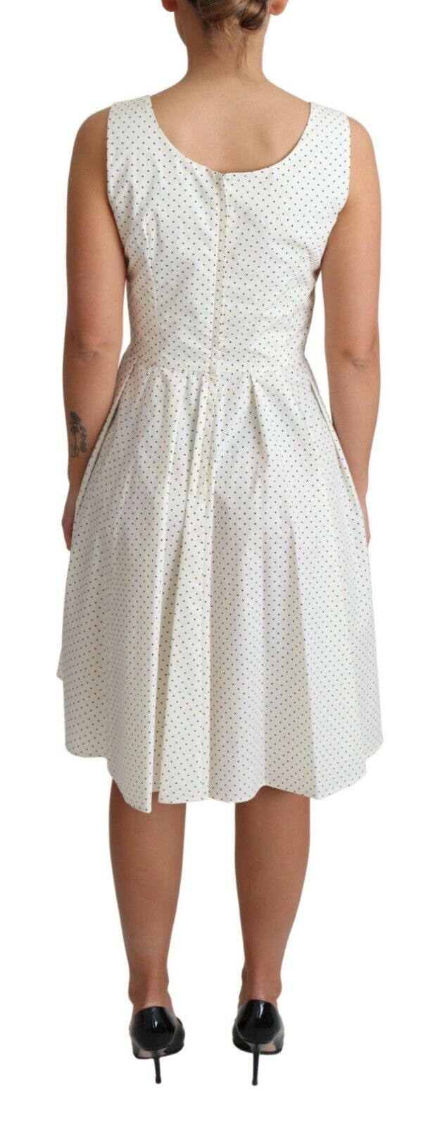 Weißes gepunktetes A-Linien-Kleid aus Baumwolle