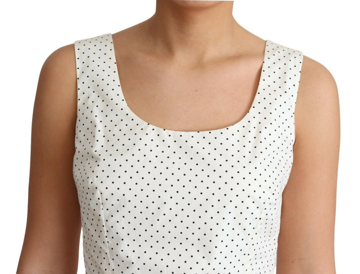 Weißes gepunktetes A-Linien-Kleid aus Baumwolle