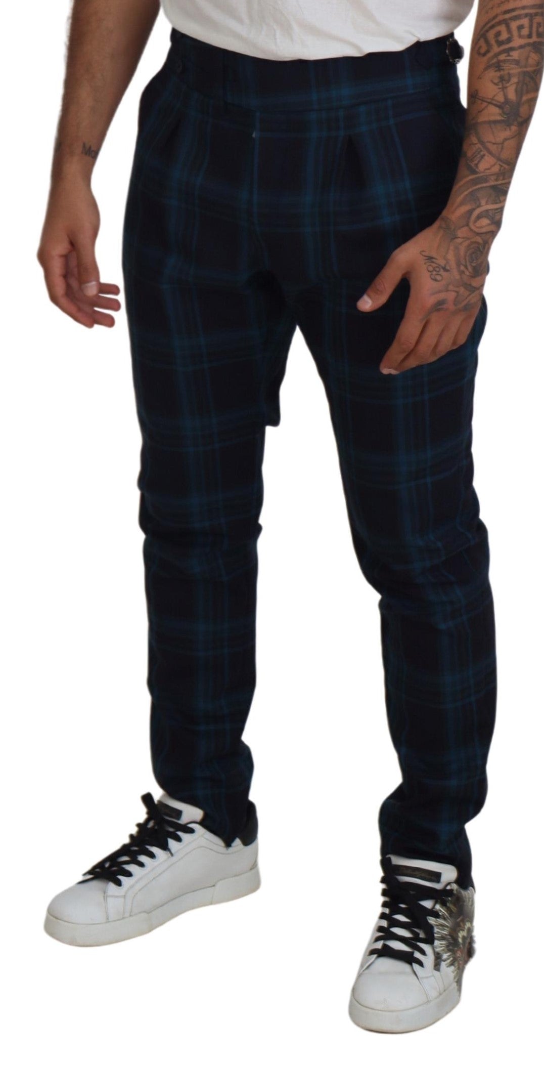 Elegant checked wool dress trousers