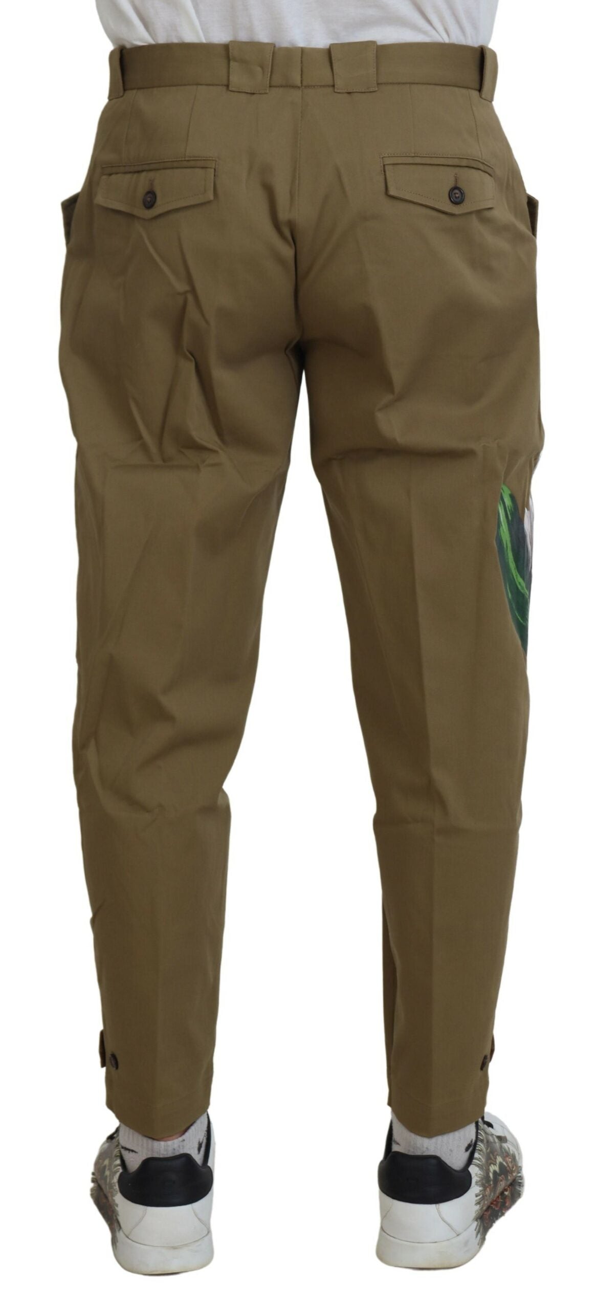 Exquisite chino trousers with floral pattern in beige