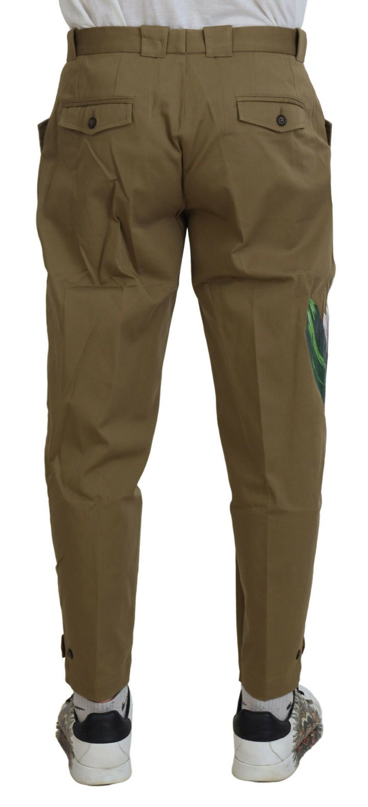 Beigefarbene Stretch-Chinohose aus Baumwolle mit Blumenmuster
