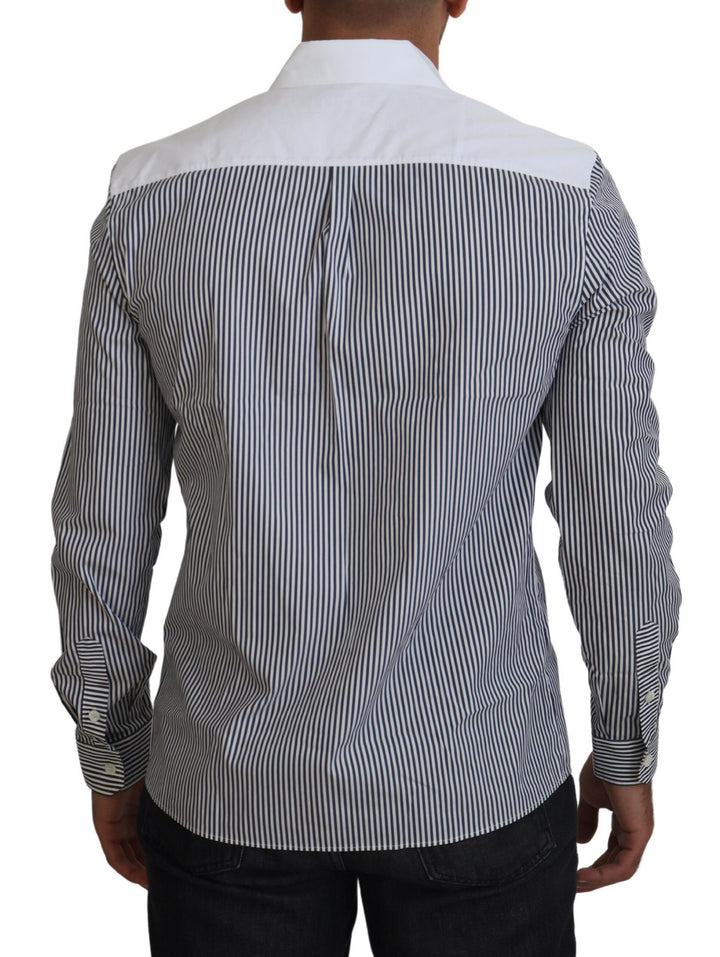 Grau-weiß gestreiftes Slim Fit Hemd