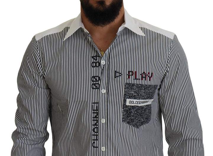 Grau-weiß gestreiftes Slim Fit Hemd