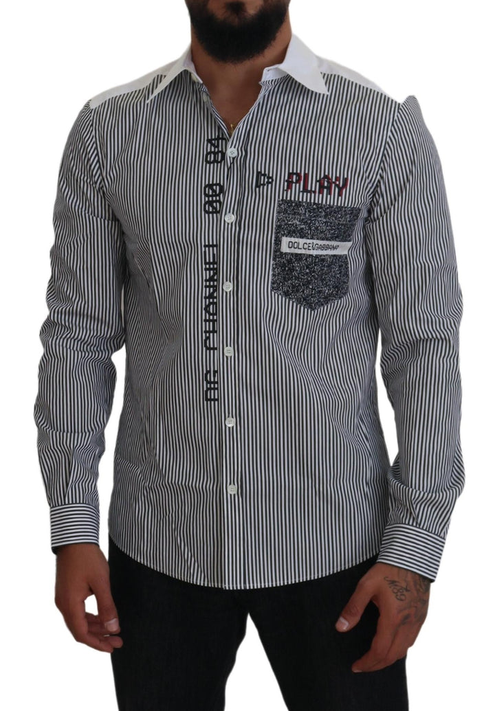 Grau-weiß gestreiftes Slim Fit Hemd