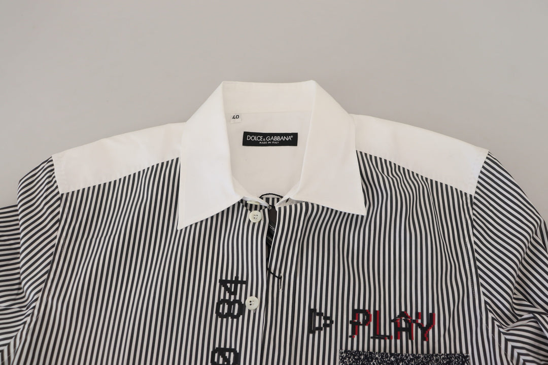 Grau-weiß gestreiftes Slim Fit Hemd