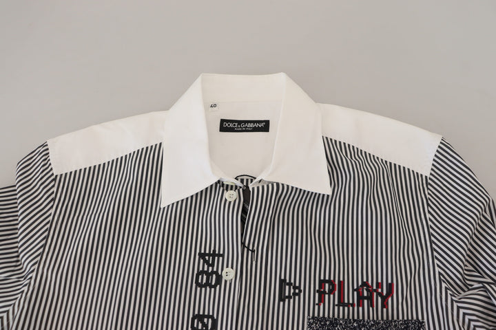 Grau-weiß gestreiftes Slim Fit Hemd