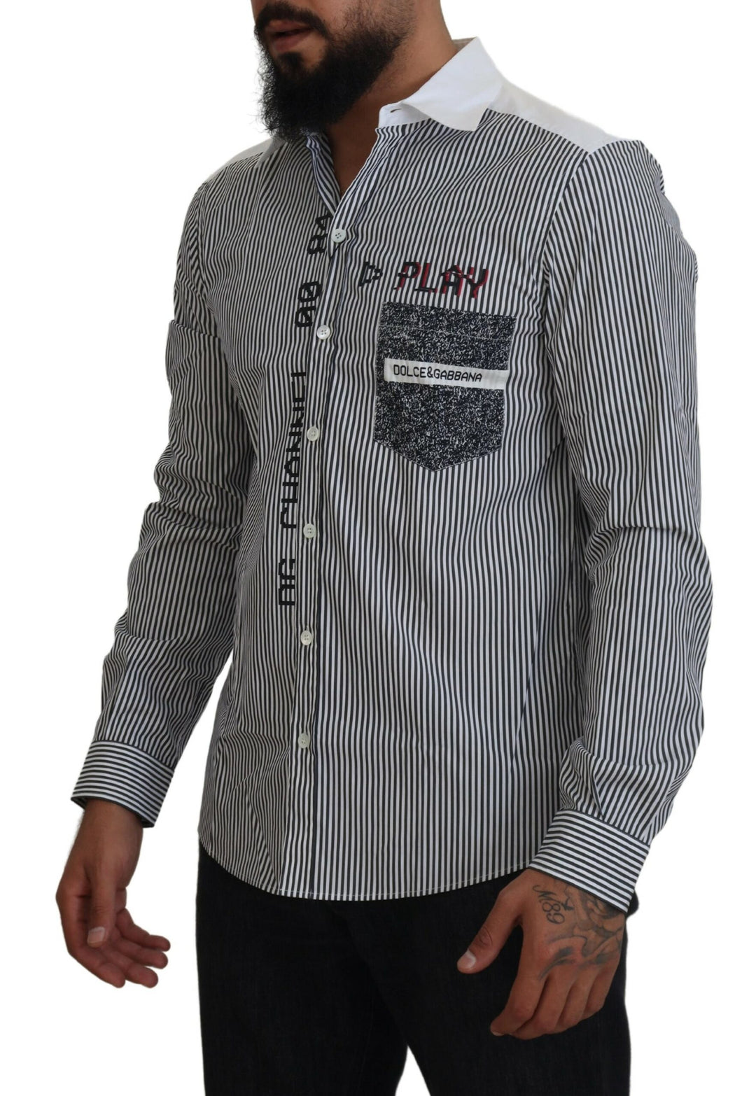 Grau-weiß gestreiftes Slim Fit Hemd