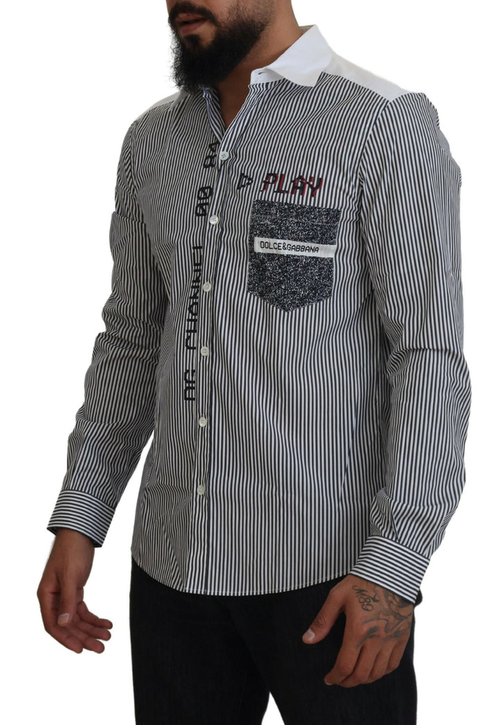 Grau-weiß gestreiftes Slim Fit Hemd