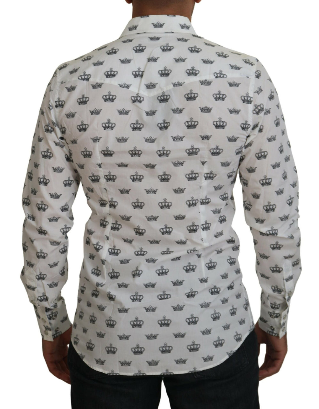 Weißes Crown Print Slim Fit Baumwollhemd