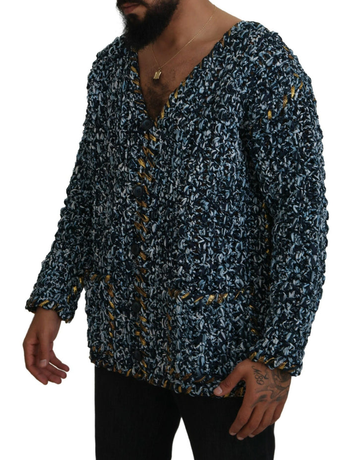 Elegant blue knitted sweater with V-neck