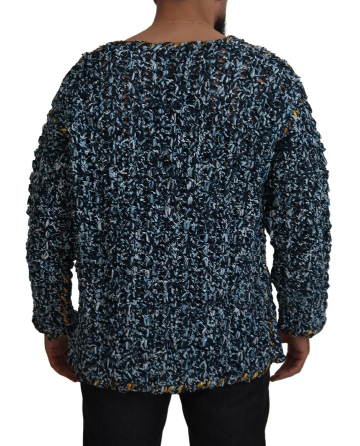 Elegant blue knitted sweater with V-neck