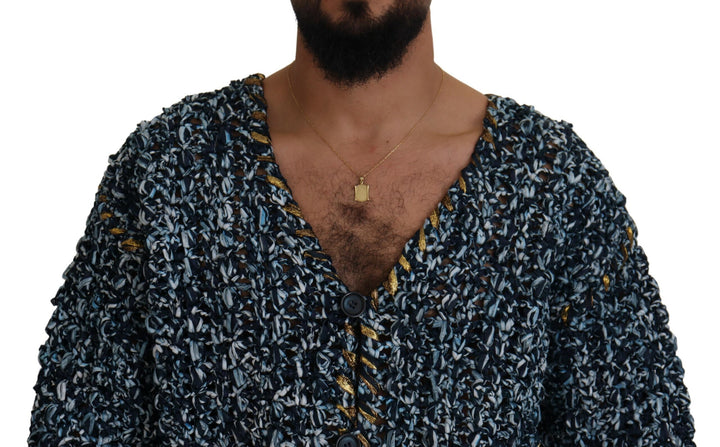 Elegant blue knitted sweater with V-neck
