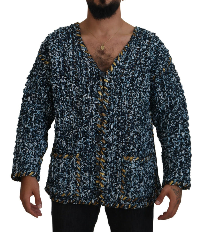 Elegant blue knitted sweater with V-neck