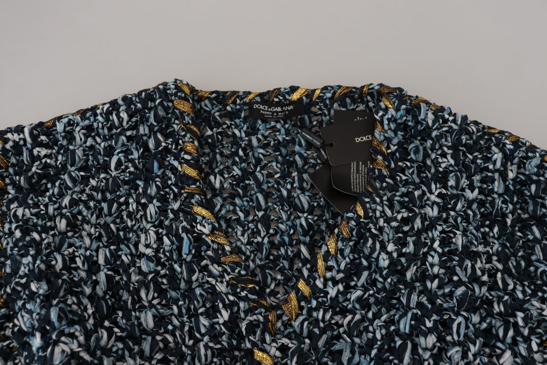 Elegant blue knitted sweater with V-neck