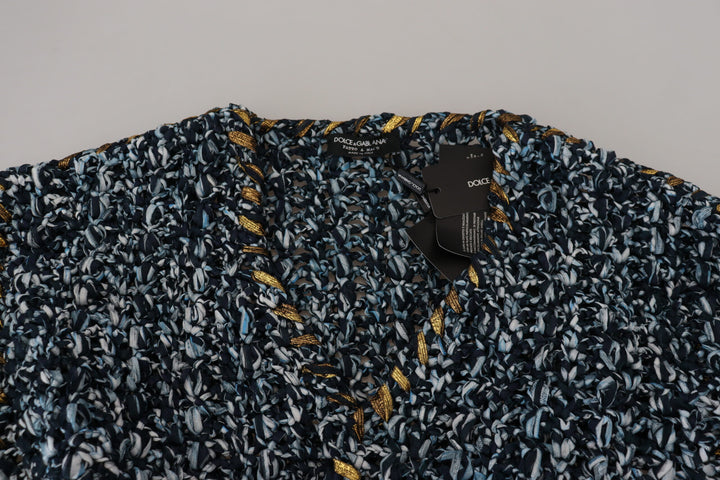 Elegant blue knitted sweater with V-neck