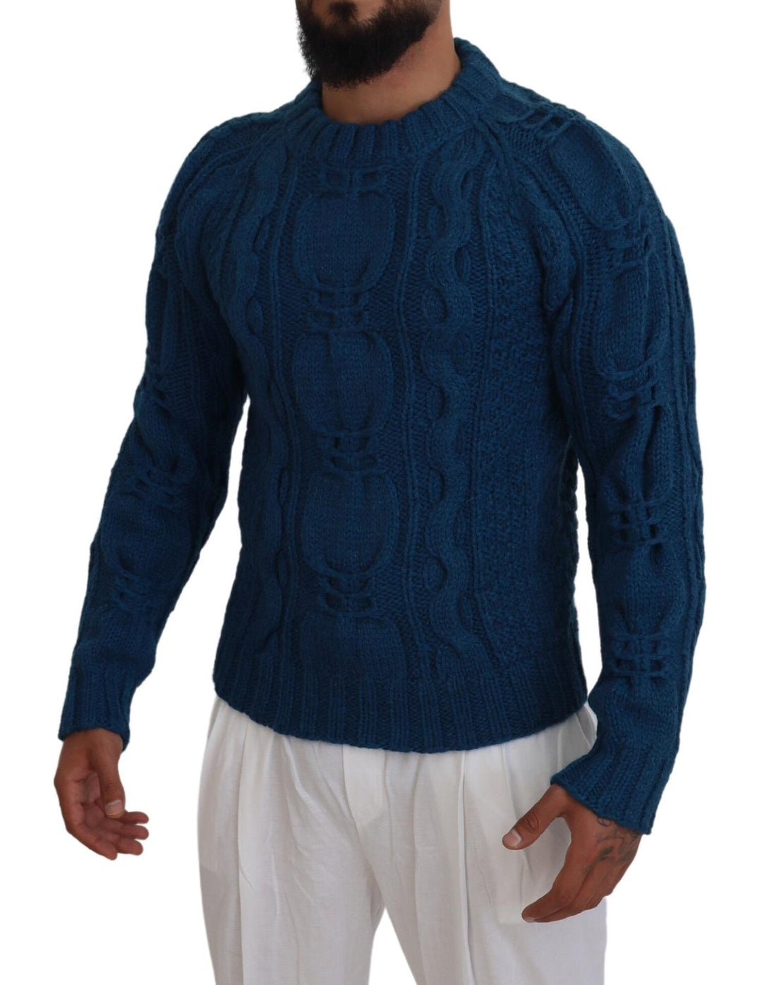 Dolce & Gabbana Eleganter blauer Pullover mit Rundhalsausschnitt