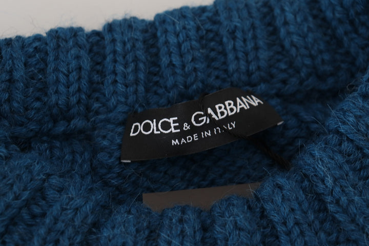 Dolce & Gabbana Eleganter blauer Pullover mit Rundhalsausschnitt