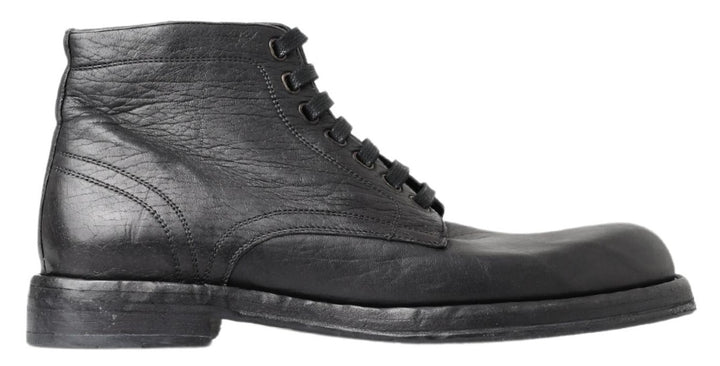 Dolce & Gabbana Equisite Schwarze Schnürstiefel aus Leder