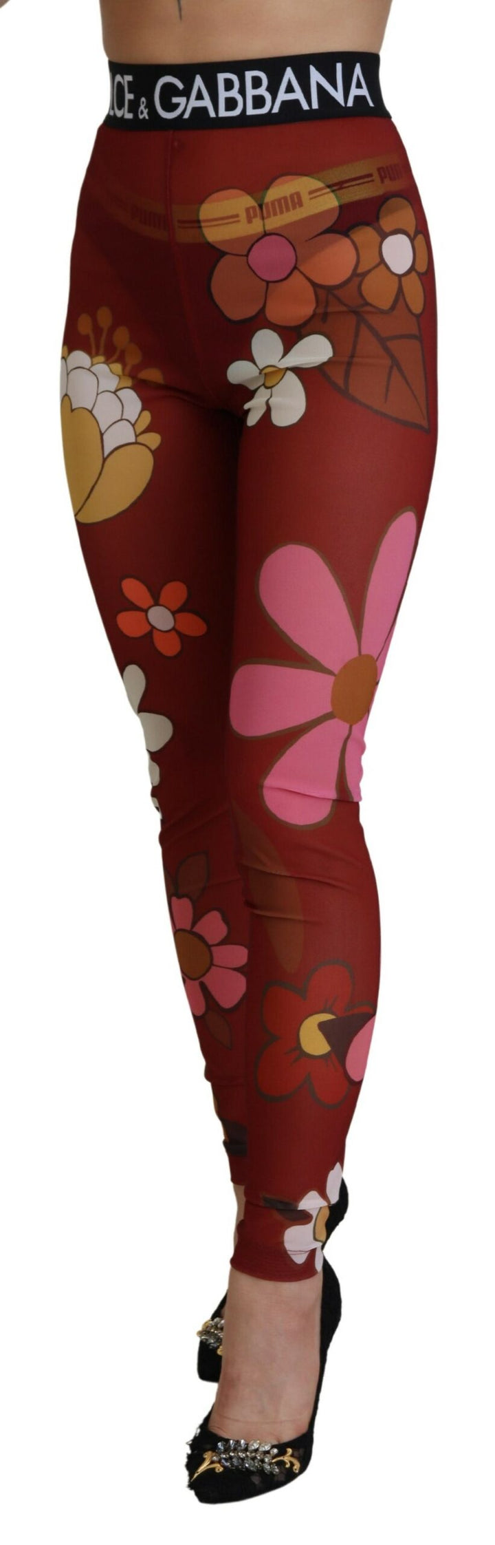 Red floral high waist leggings