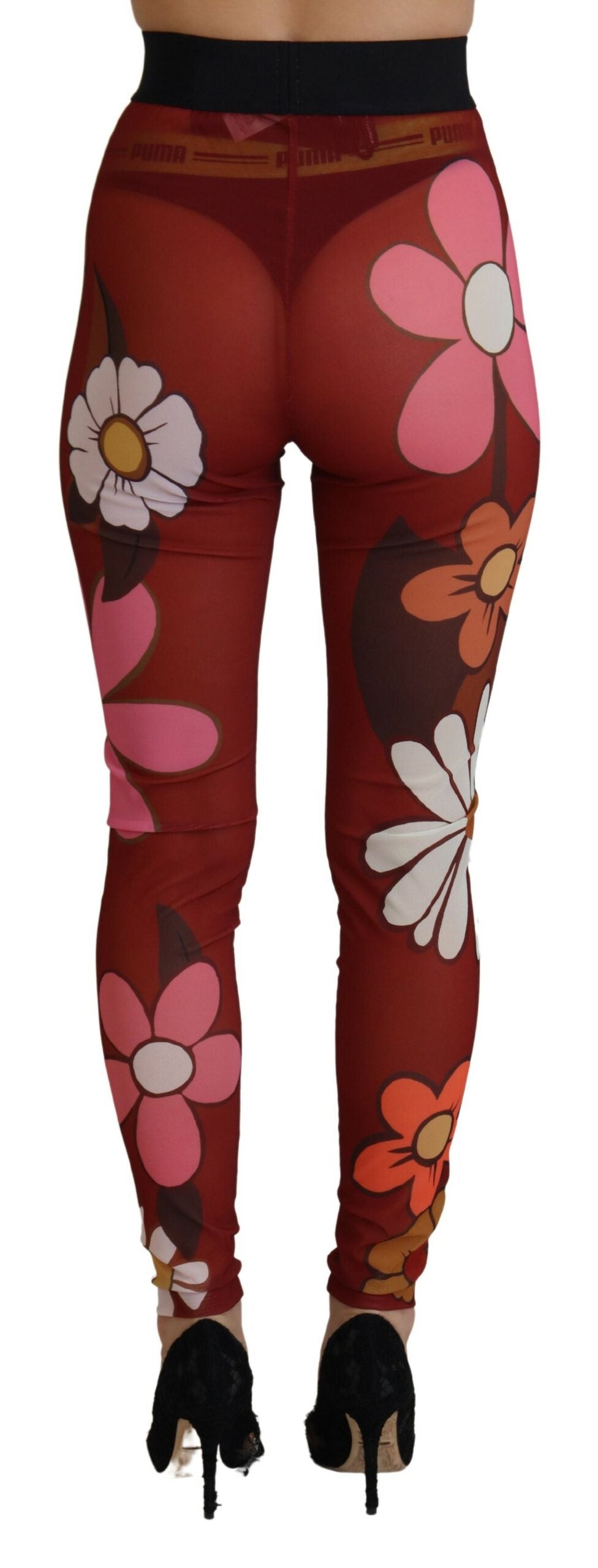 Red floral high waist leggings