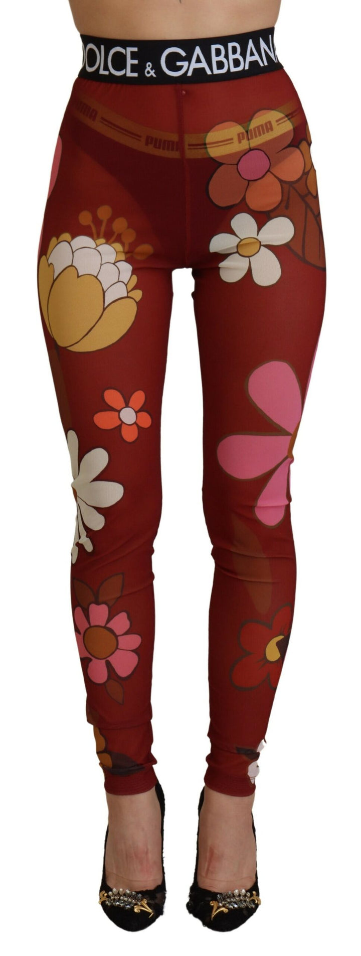 Red floral high waist leggings