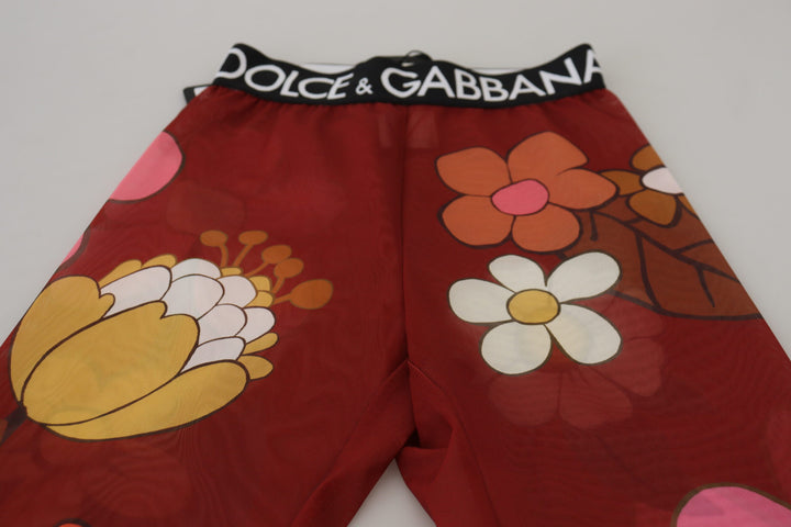 Red floral high waist leggings