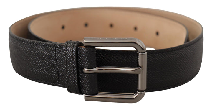 Elegant black leather belt with metal buckle
