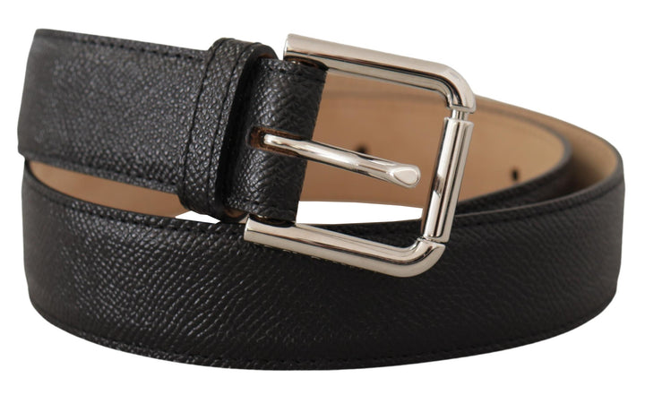Slim black genuine leather belt